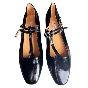 Snyth Black Patent Leather Double T Strap Mary Jane Block Heel Pumps EU 40